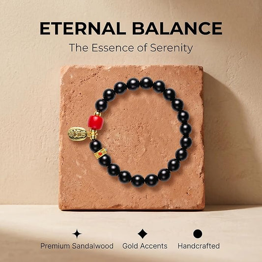 jamow Sandalwood Beaded Bracelet for Gift Seekers, Warm Brown Wrist Jewelry with Subtle Accent Bead Layout for Quiet Sitting, Simple Travel Outfit, Meditation, and Meaningful Gifting