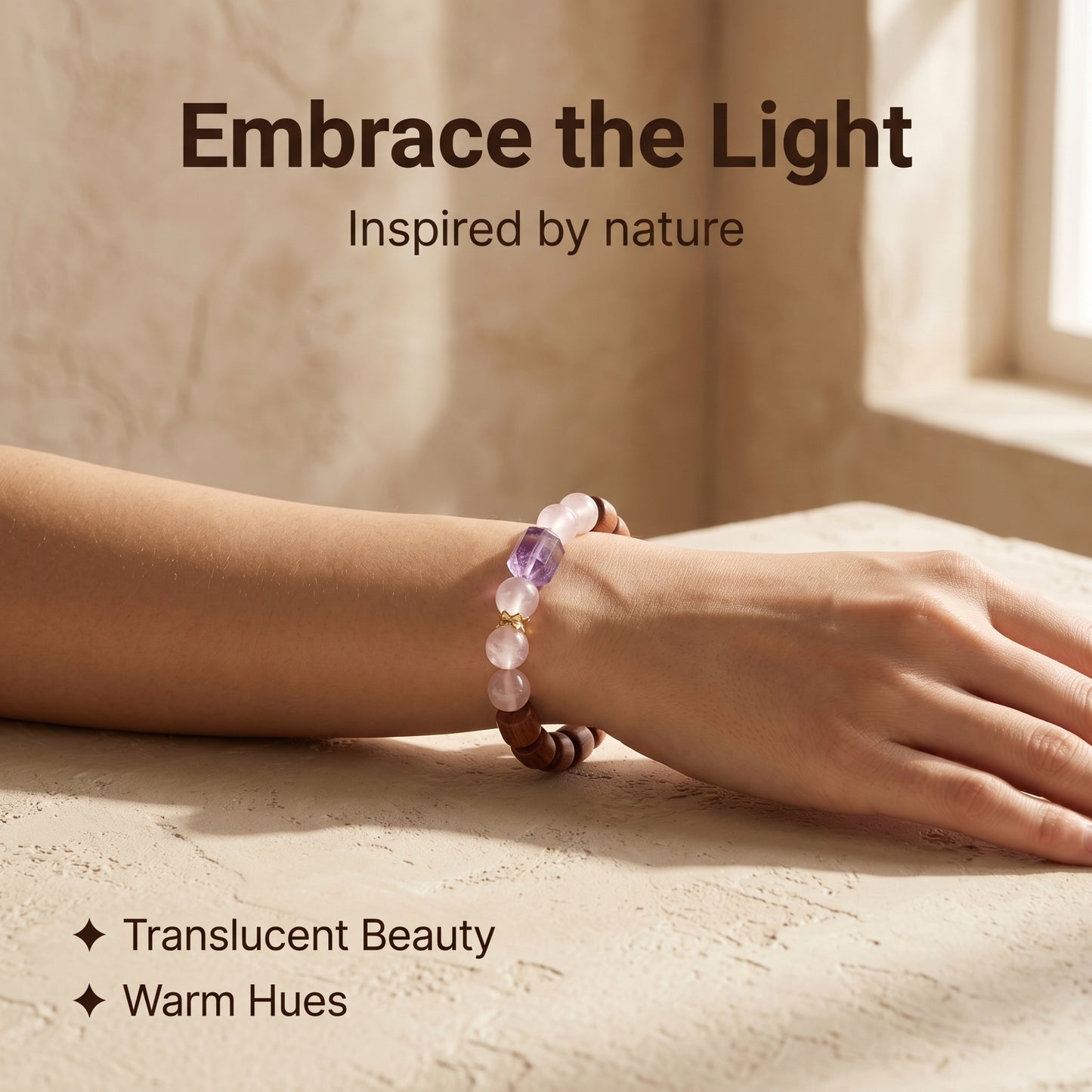 Rose Quartz Beaded Bracelet for Women, Natural Crystal Stone Wrist Jewelry with Polished Beads, Romantic Crystal Style for Daily Outfits, Meditation, Layering, and Gift Styling