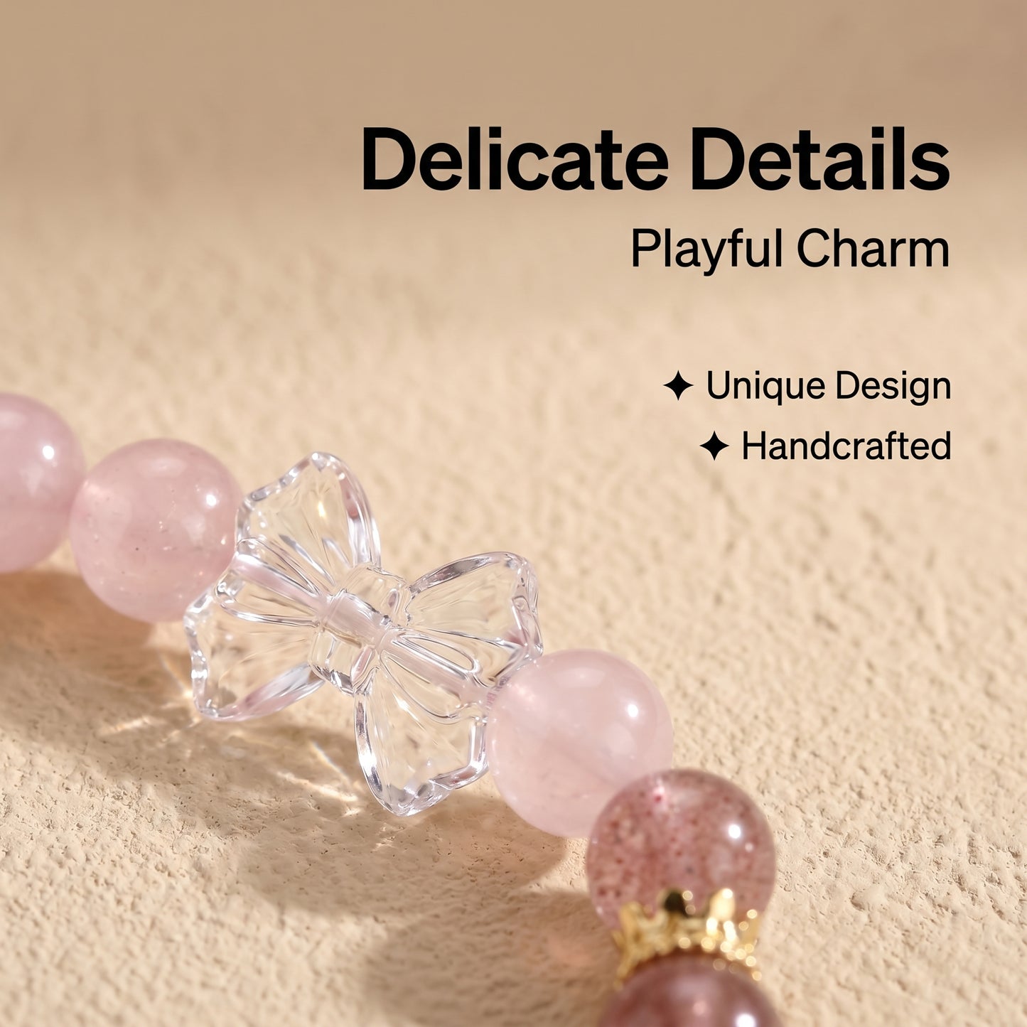 Strawberry Quartz Beaded Bracelet for Women, Natural Crystal Stone Wrist Jewelry with Polished Beads, Romantic Crystal Style for Daily Outfits, Meditation, Layering, and Gift Styling