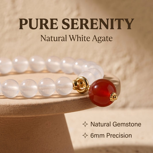 White Agate Double Wrap Bracelet for Women, Natural Stone Bead Wrist Jewelry with Polished Beads, Soft Neutral Style for Daily Outfits, Meditation, Layering, and Gift Styling