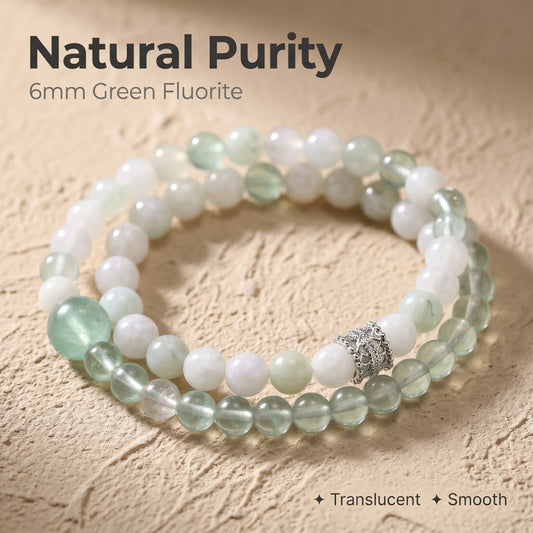 Green Fluorite Double Wrap Bracelet for Women, Natural Stone Bead Wrist Jewelry with Polished Beads, Nature Inspired Style for Daily Outfits, Meditation, Layering, and Gift Styling