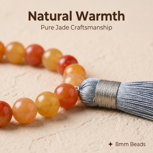 Golden Silk Jade Mala Style Bracelet for Women, Natural Stone Bead Wrist Jewelry with Polished Beads, Natural Polished Style for Daily Outfits, Meditation, Layering, and Gift Styling
