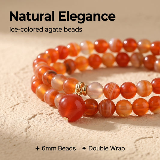Icy Color Agate Double Wrap Bracelet for Women, Natural Stone Bead Wrist Jewelry with Polished Beads, Natural Polished Style for Daily Outfits, Meditation, Layering, and Gift Styling