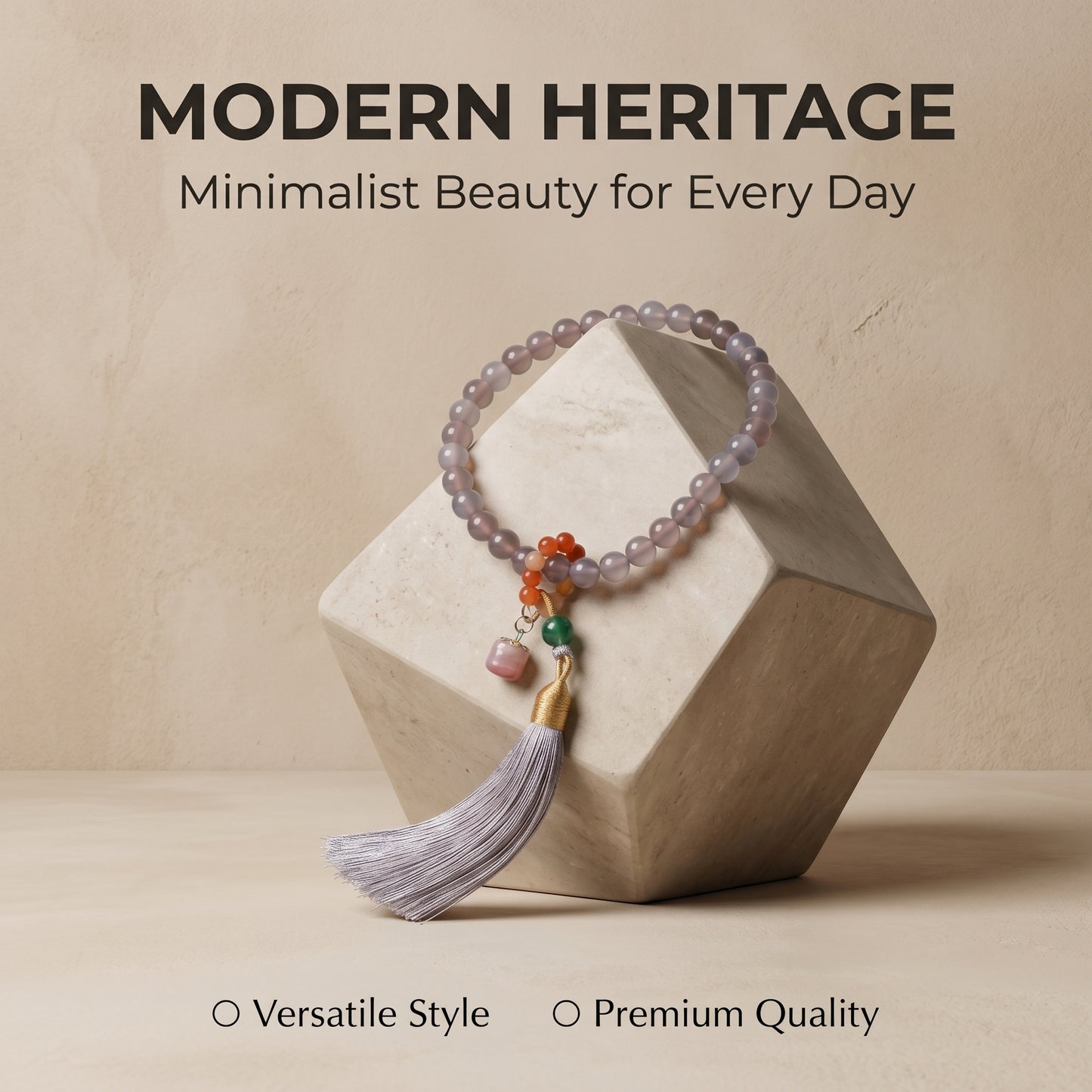 Smoky Agate Mala Style Bracelet for Women, Natural Stone Bead Wrist Jewelry with Polished Beads, Modern Grounded Style for Daily Outfits, Meditation, Layering, and Gift Styling