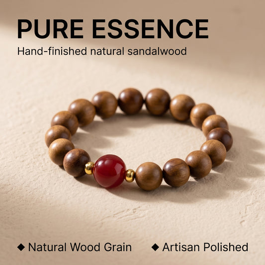 Sandalwood Beaded Bracelet for Men and Women, Natural Wood Bead Wrist Jewelry with Polished Beads, Earthy Minimalist Style for Daily Outfits, Meditation, Layering, and Gift Styling