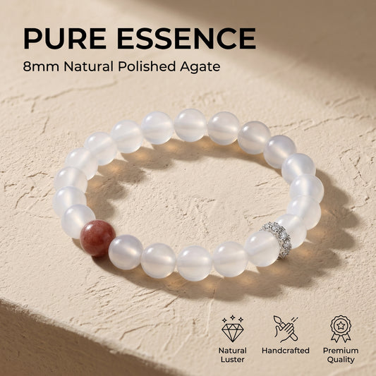 White Agate Beaded Bracelet for Women, Natural Stone Bead Wrist Jewelry with Polished Beads, Soft Neutral Style for Daily Outfits, Meditation, Layering, and Gift Styling