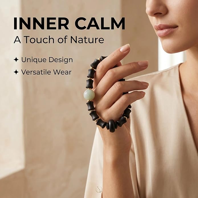 jamow Natural Wood Beaded Bracelet for Men and Women