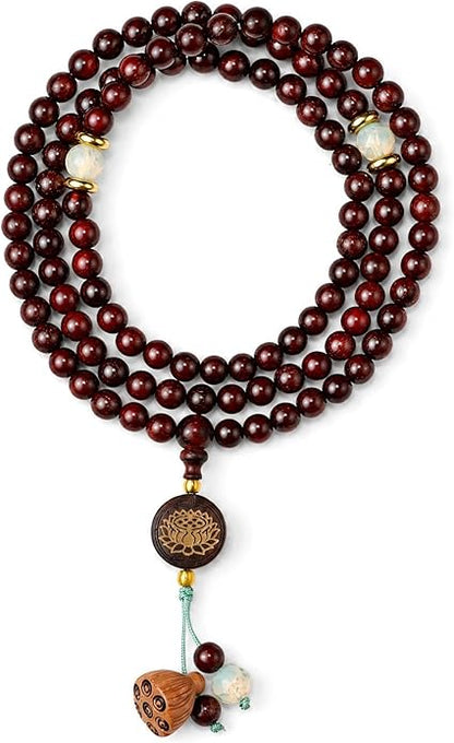 jamow Blood Sandalwood Prayer Bead Strand for Meditation and Prayer, Warm Brown Tactile Beads with Gold Flecked Grain for Tea Breaks, Mindful Desk Reset, Yoga Practice, and Quiet Reflection