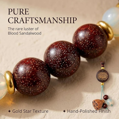 jamow Blood Sandalwood Prayer Bead Strand for Meditation and Prayer, Warm Brown Tactile Beads with Gold Flecked Grain for Tea Breaks, Mindful Desk Reset, Yoga Practice, and Quiet Reflection