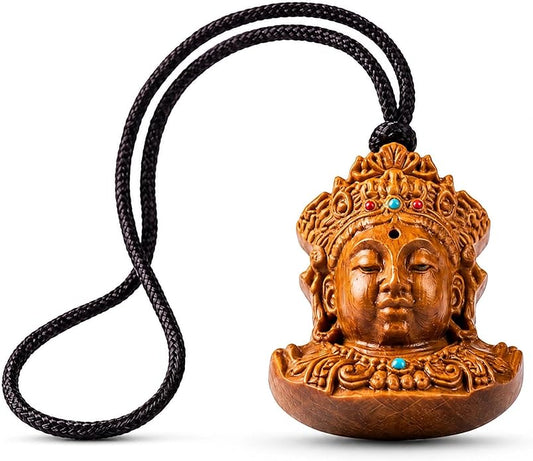 jamow Barbi Sandalwood Hanging Charm for Bags, Keys, Car Mirrors, and Desk Decor, Carved Character Detail Accessory for Morning Dressing, Airport Journal Carry, Mindful Styling, and Gifting