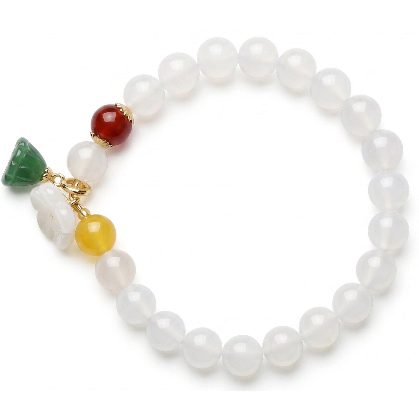 Natural White Agate Bracelet for Women, Translucent Beaded Stretch Wrist Jewelry with Floral Charm, Everyday Elegant Crystal Bracelet for Mindful Moments and Gift Styling