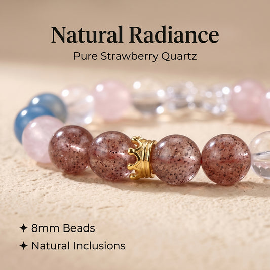 Strawberry Quartz Beaded Bracelet for Women, Natural Crystal Stone Wrist Jewelry with Polished Beads, Romantic Crystal Style for Daily Outfits, Meditation, Layering, and Gift Styling