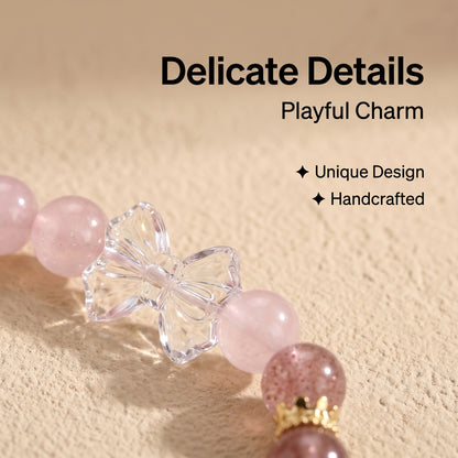 Strawberry Quartz Beaded Bracelet for Women, Natural Crystal Stone Wrist Jewelry with Polished Beads, Romantic Crystal Style for Daily Outfits, Meditation, Layering, and Gift Styling