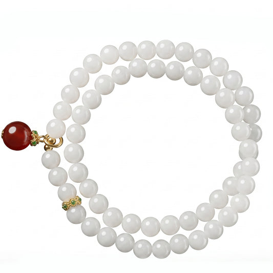 White Stone Double Wrap Bracelet for Women, Natural Stone Bead Wrist Jewelry with Polished Beads, Soft Neutral Style for Daily Outfits, Meditation, Layering, and Gift Styling