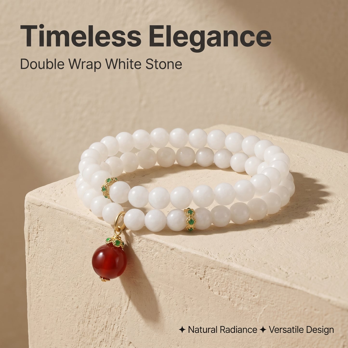 White Stone Double Wrap Bracelet for Women, Natural Stone Bead Wrist Jewelry with Polished Beads, Soft Neutral Style for Daily Outfits, Meditation, Layering, and Gift Styling