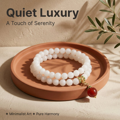White Stone Double Wrap Bracelet for Women, Natural Stone Bead Wrist Jewelry with Polished Beads, Soft Neutral Style for Daily Outfits, Meditation, Layering, and Gift Styling
