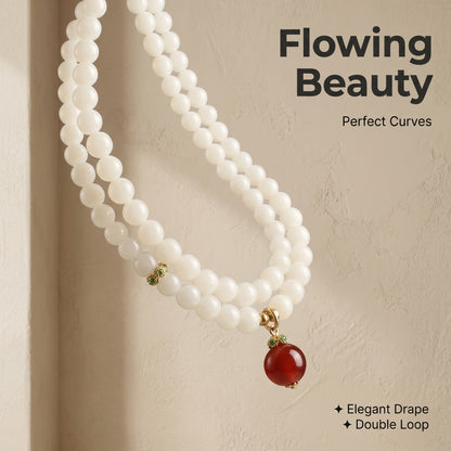 White Stone Double Wrap Bracelet for Women, Natural Stone Bead Wrist Jewelry with Polished Beads, Soft Neutral Style for Daily Outfits, Meditation, Layering, and Gift Styling