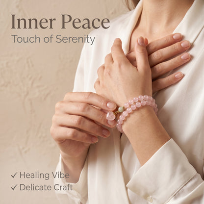 Rose Quartz Double Wrap Bracelet for Women, Natural Crystal Stone Wrist Jewelry with Polished Beads, Romantic Crystal Style for Daily Outfits, Meditation, Layering, and Gift Styling