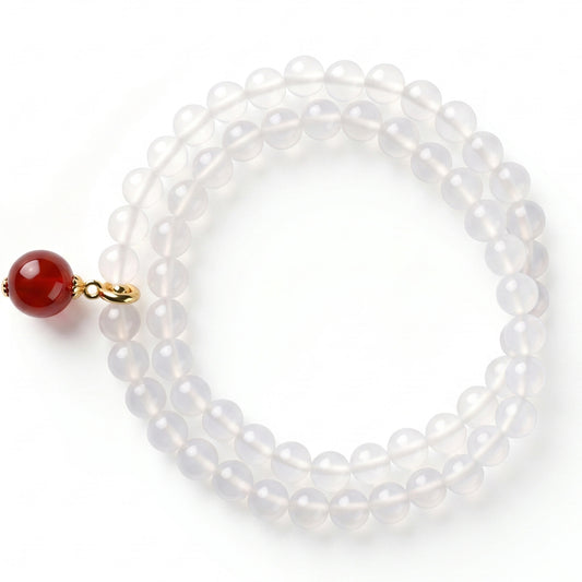White Agate Double Wrap Bracelet for Women, Natural Stone Bead Wrist Jewelry with Polished Beads, Soft Neutral Style for Daily Outfits, Meditation, Layering, and Gift Styling