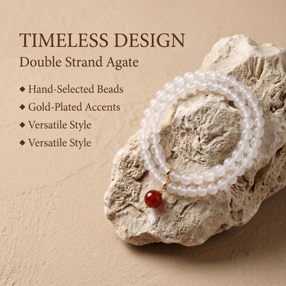 White Agate Double Wrap Bracelet for Women, Natural Stone Bead Wrist Jewelry with Polished Beads, Soft Neutral Style for Daily Outfits, Meditation, Layering, and Gift Styling