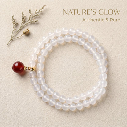 White Agate Double Wrap Bracelet for Women, Natural Stone Bead Wrist Jewelry with Polished Beads, Soft Neutral Style for Daily Outfits, Meditation, Layering, and Gift Styling