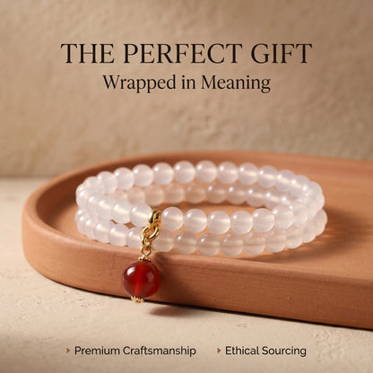 White Agate Double Wrap Bracelet for Women, Natural Stone Bead Wrist Jewelry with Polished Beads, Soft Neutral Style for Daily Outfits, Meditation, Layering, and Gift Styling