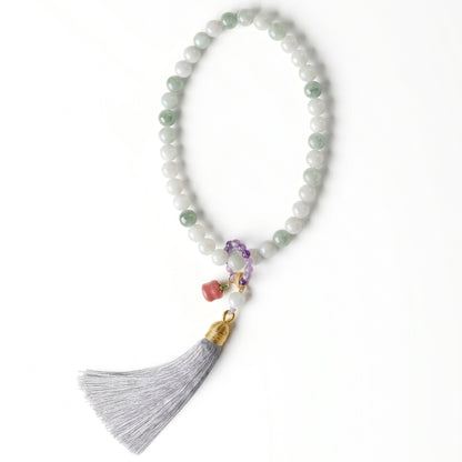 Tianshan Jade Mala Style Bracelet for Women, Natural Stone Bead Wrist Jewelry with Polished Beads, Nature Inspired Style for Daily Outfits, Meditation, Layering, and Gift Styling