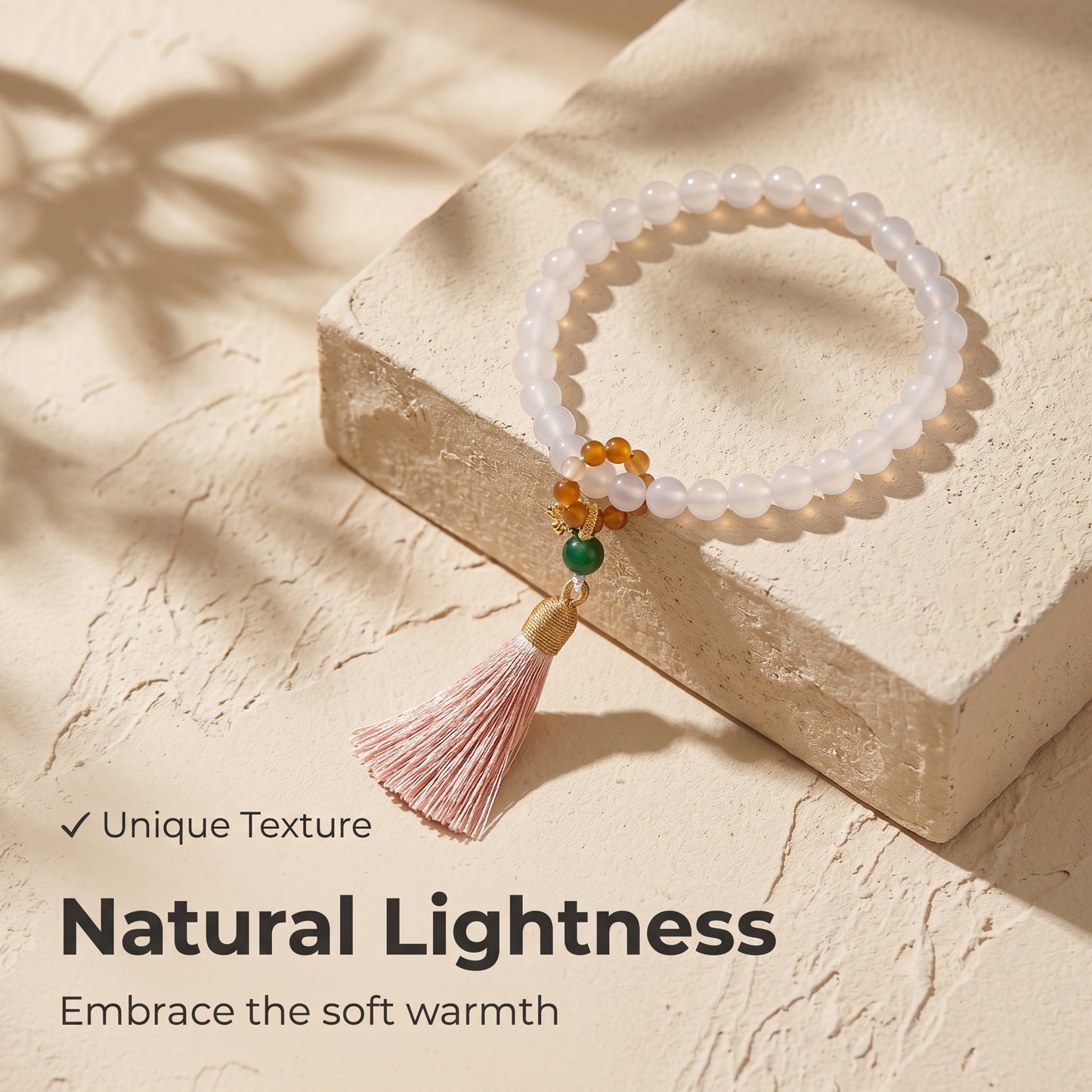 White Agate Mala Style Bracelet for Women, Natural Stone Bead Wrist Jewelry with Polished Beads, Soft Neutral Style for Daily Outfits, Meditation, Layering, and Gift Styling