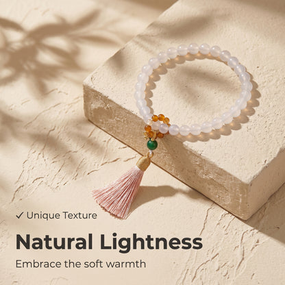 White Agate Mala Style Bracelet for Women, Natural Stone Bead Wrist Jewelry with Polished Beads, Soft Neutral Style for Daily Outfits, Meditation, Layering, and Gift Styling
