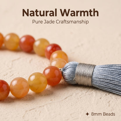Golden Silk Jade Mala Style Bracelet for Women, Natural Stone Bead Wrist Jewelry with Polished Beads, Natural Polished Style for Daily Outfits, Meditation, Layering, and Gift Styling
