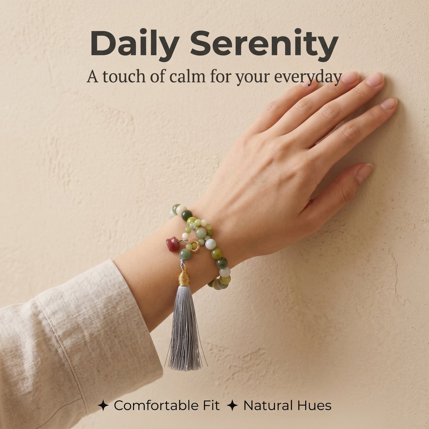 Xiuyu Jade Mala Style Bracelet for Women, Natural Stone Bead Wrist Jewelry with Polished Beads, Natural Polished Style for Daily Outfits, Meditation, Layering, and Gift Styling