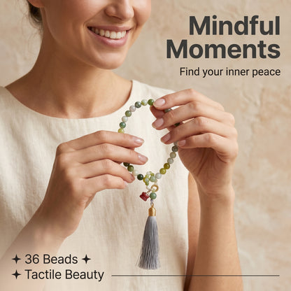 Xiuyu Jade Mala Style Bracelet for Women, Natural Stone Bead Wrist Jewelry with Polished Beads, Natural Polished Style for Daily Outfits, Meditation, Layering, and Gift Styling