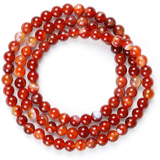 Red Banded Agate Triple Wrap Bracelet for Women, Natural Stone Bead Wrist Jewelry with Polished Beads, Warm Confident Style for Daily Outfits, Meditation, Layering, and Gift Styling