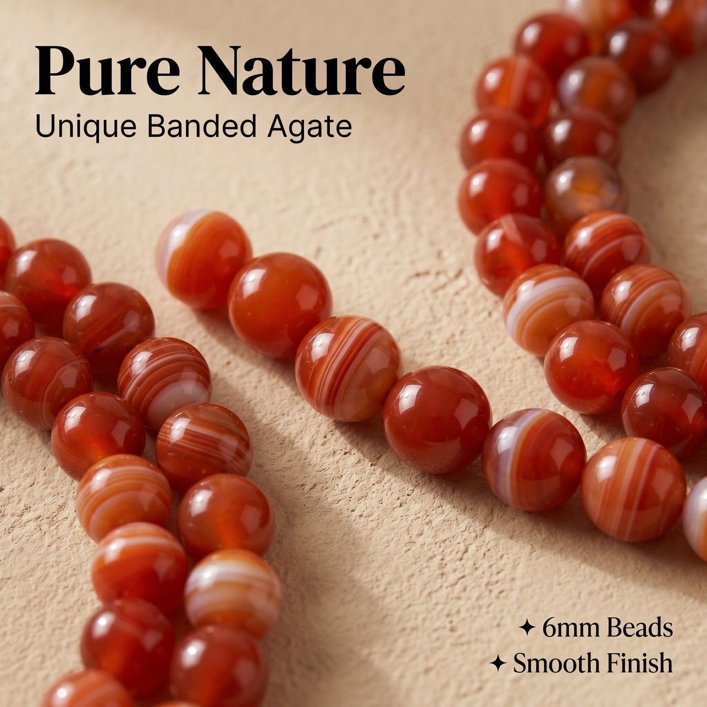 Red Banded Agate Triple Wrap Bracelet for Women, Natural Stone Bead Wrist Jewelry with Polished Beads, Warm Confident Style for Daily Outfits, Meditation, Layering, and Gift Styling