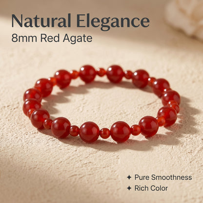 Red Agate Beaded Bracelet for Women, Natural Stone Bead Wrist Jewelry with Polished Beads, Warm Confident Style for Daily Outfits, Meditation, Layering, and Gift Styling