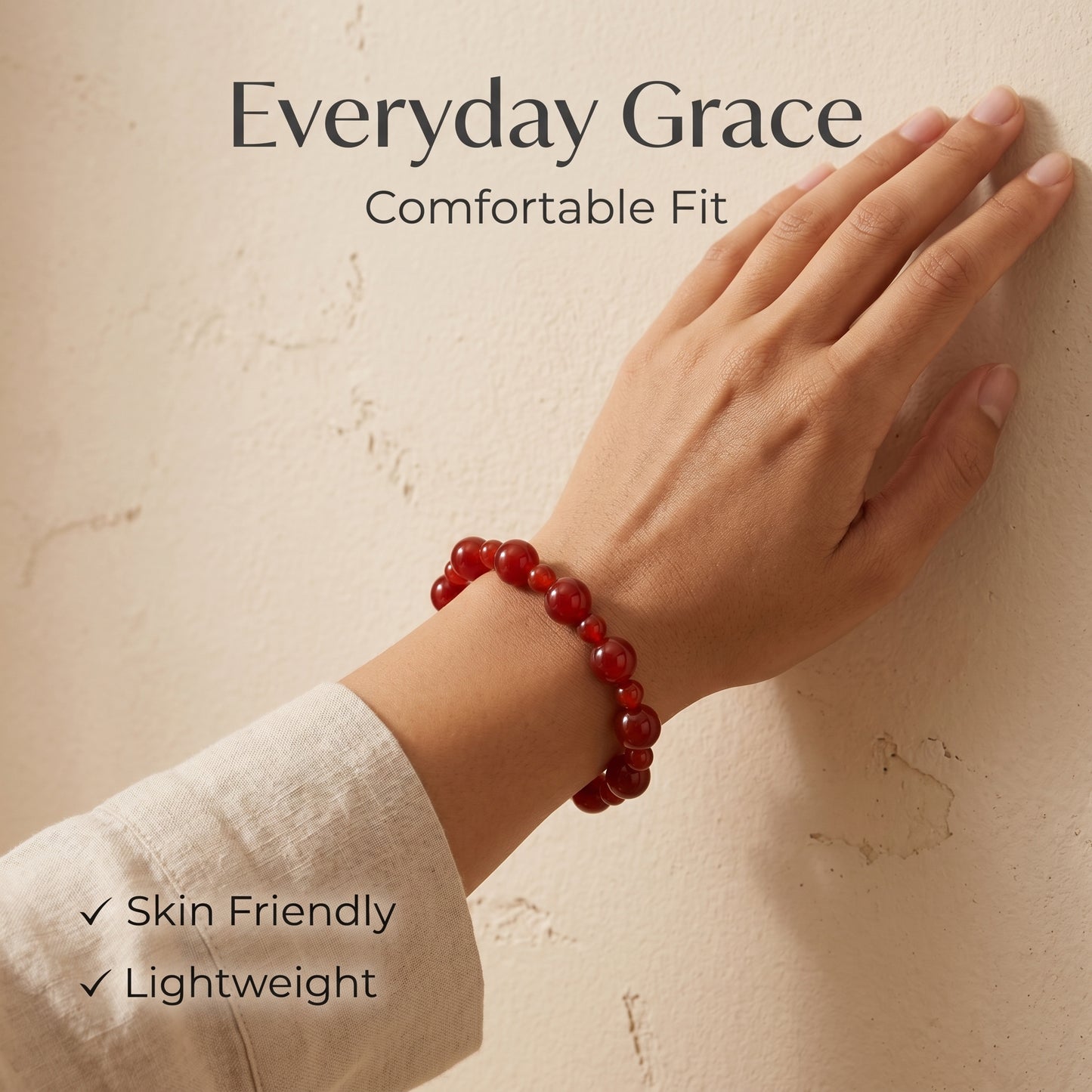 Red Agate Beaded Bracelet for Women, Natural Stone Bead Wrist Jewelry with Polished Beads, Warm Confident Style for Daily Outfits, Meditation, Layering, and Gift Styling