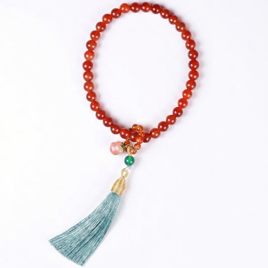 Red Agate Mala Style Bracelet for Women, Natural Stone Bead Wrist Jewelry with Polished Beads, Warm Confident Style for Daily Outfits, Meditation, Layering, and Gift Styling