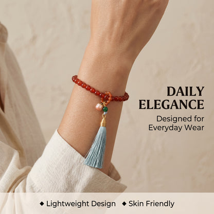 Red Agate Mala Style Bracelet for Women, Natural Stone Bead Wrist Jewelry with Polished Beads, Warm Confident Style for Daily Outfits, Meditation, Layering, and Gift Styling