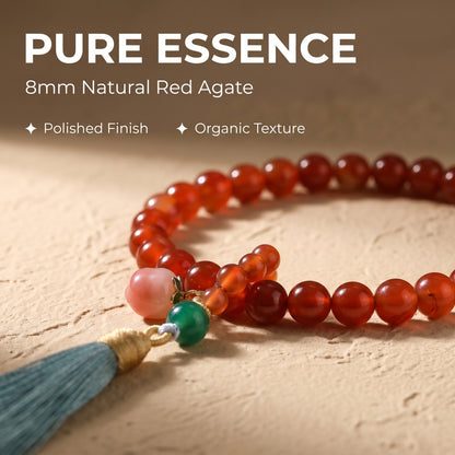 Red Agate Mala Style Bracelet for Women, Natural Stone Bead Wrist Jewelry with Polished Beads, Warm Confident Style for Daily Outfits, Meditation, Layering, and Gift Styling