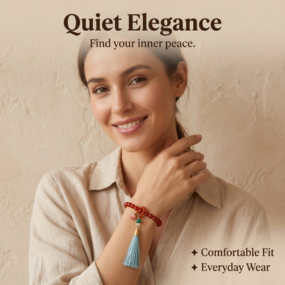 Red Agate Mala Style Bracelet for Women, Natural Stone Bead Wrist Jewelry with Polished Beads, Warm Confident Style for Daily Outfits, Meditation, Layering, and Gift Styling