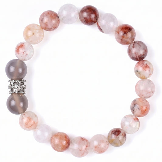 Koi Flower Agate Beaded Bracelet for Women, Natural Stone Bead Wrist Jewelry with Polished Beads, Natural Polished Style for Daily Outfits, Meditation, Layering, and Gift Styling
