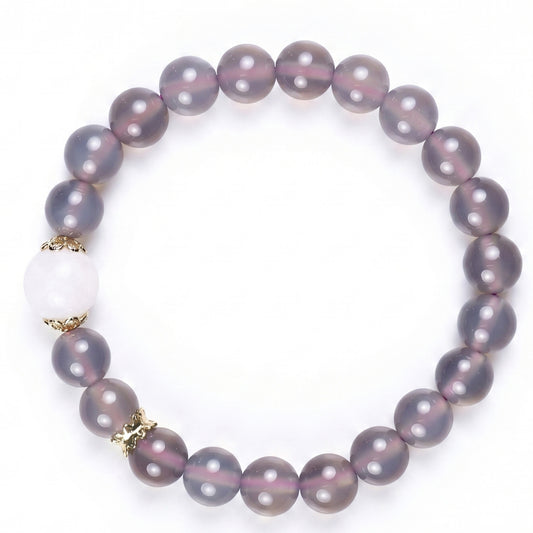 Smoky Agate and Clear Quartz Beaded Bracelet for Women, Natural Crystal Stone Wrist Jewelry with Polished Beads, Modern Grounded Style for Daily Outfits, Meditation, Layering, and Gift Styling
