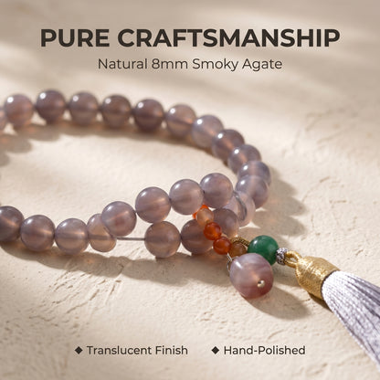 Smoky Agate Mala Style Bracelet for Women, Natural Stone Bead Wrist Jewelry with Polished Beads, Modern Grounded Style for Daily Outfits, Meditation, Layering, and Gift Styling