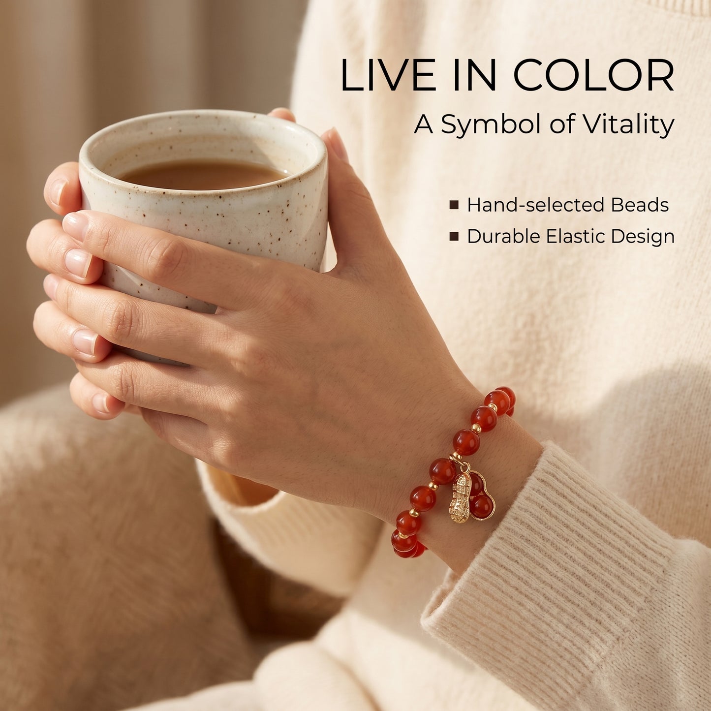 Koi Agate Beaded Bracelet for Women, Natural Stone Bead Wrist Jewelry with Polished Beads, Natural Polished Style for Daily Outfits, Meditation, Layering, and Gift Styling