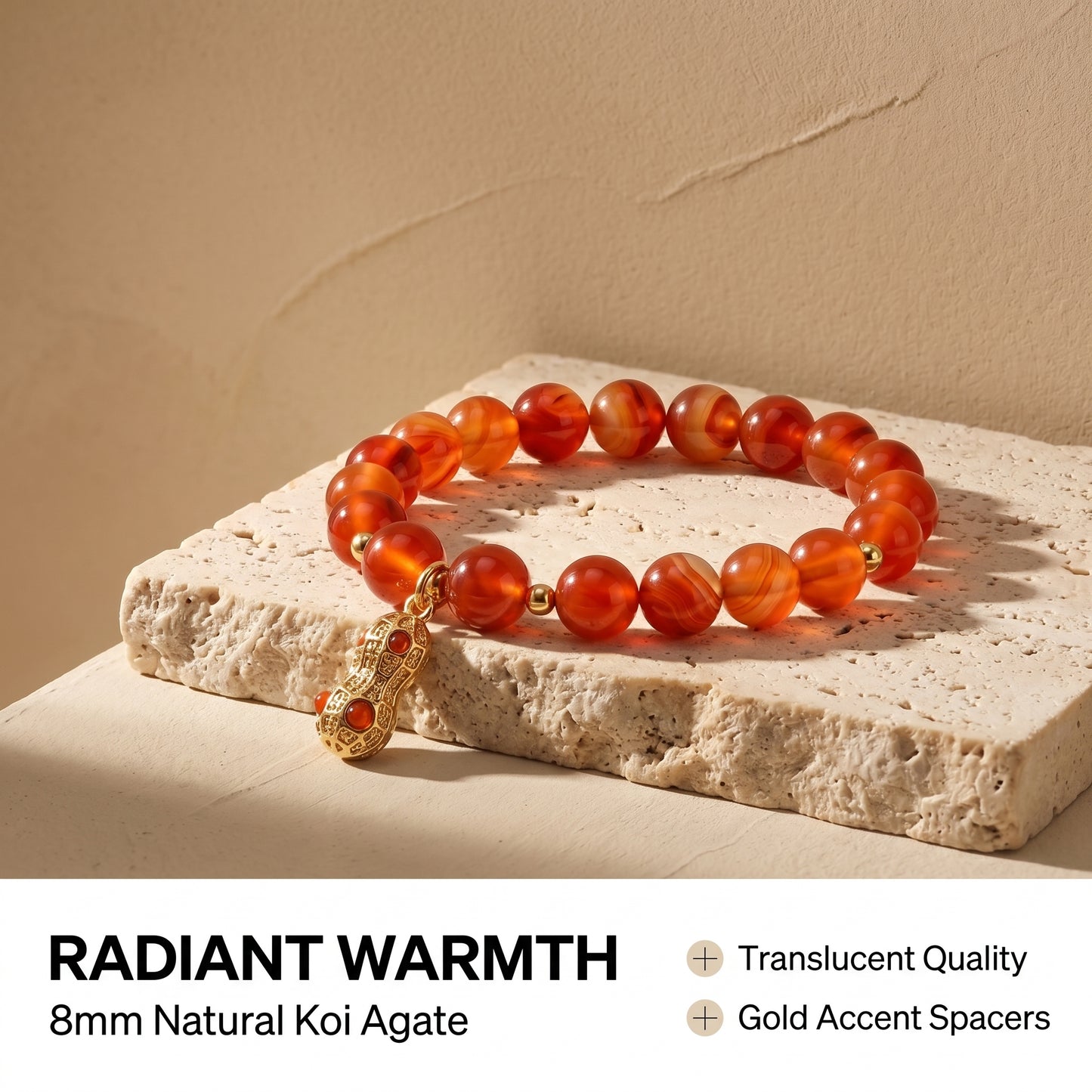 Koi Agate Beaded Bracelet for Women, Natural Stone Bead Wrist Jewelry with Polished Beads, Natural Polished Style for Daily Outfits, Meditation, Layering, and Gift Styling
