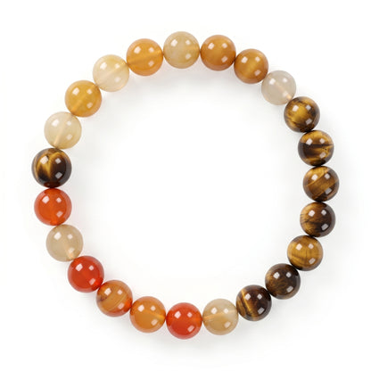 Yellow Tiger Eye, Golden Silk Jade, and Koi Agate Beaded Bracelet for Women, Natural Stone Bead Jewelry with Polished Beads, Golden Polished Style for Daily Wear, Meditation, Layering, and Gifts