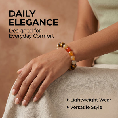 Yellow Tiger Eye, Golden Silk Jade, and Koi Agate Beaded Bracelet for Women, Natural Stone Bead Jewelry with Polished Beads, Golden Polished Style for Daily Wear, Meditation, Layering, and Gifts