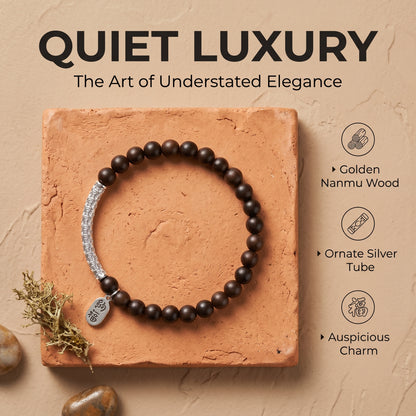 Golden Nanmu Wood Beaded Bracelet for Men and Women, Natural Wood Bead Wrist Jewelry with Polished Beads, Earthy Minimalist Style for Daily Outfits, Meditation, Layering, and Gift Styling