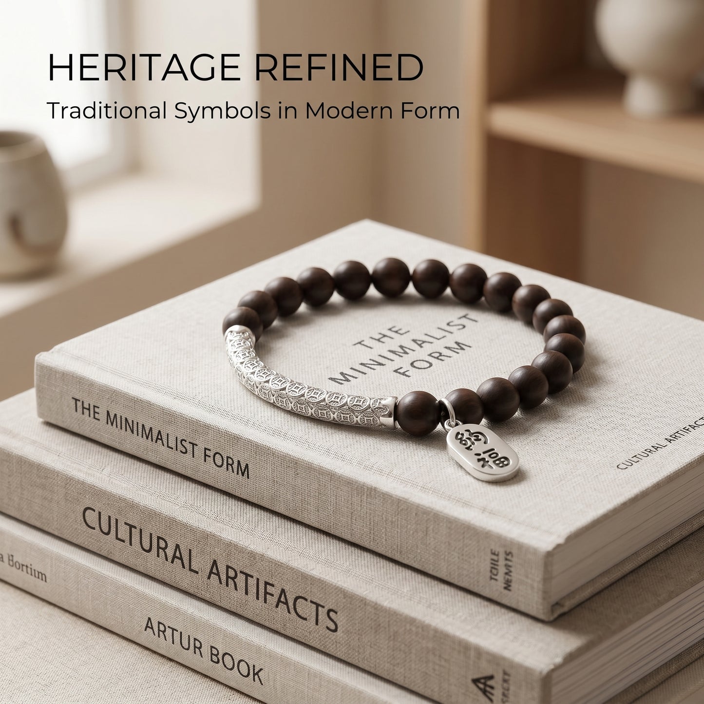 Golden Nanmu Wood Beaded Bracelet for Men and Women, Natural Wood Bead Wrist Jewelry with Polished Beads, Earthy Minimalist Style for Daily Outfits, Meditation, Layering, and Gift Styling