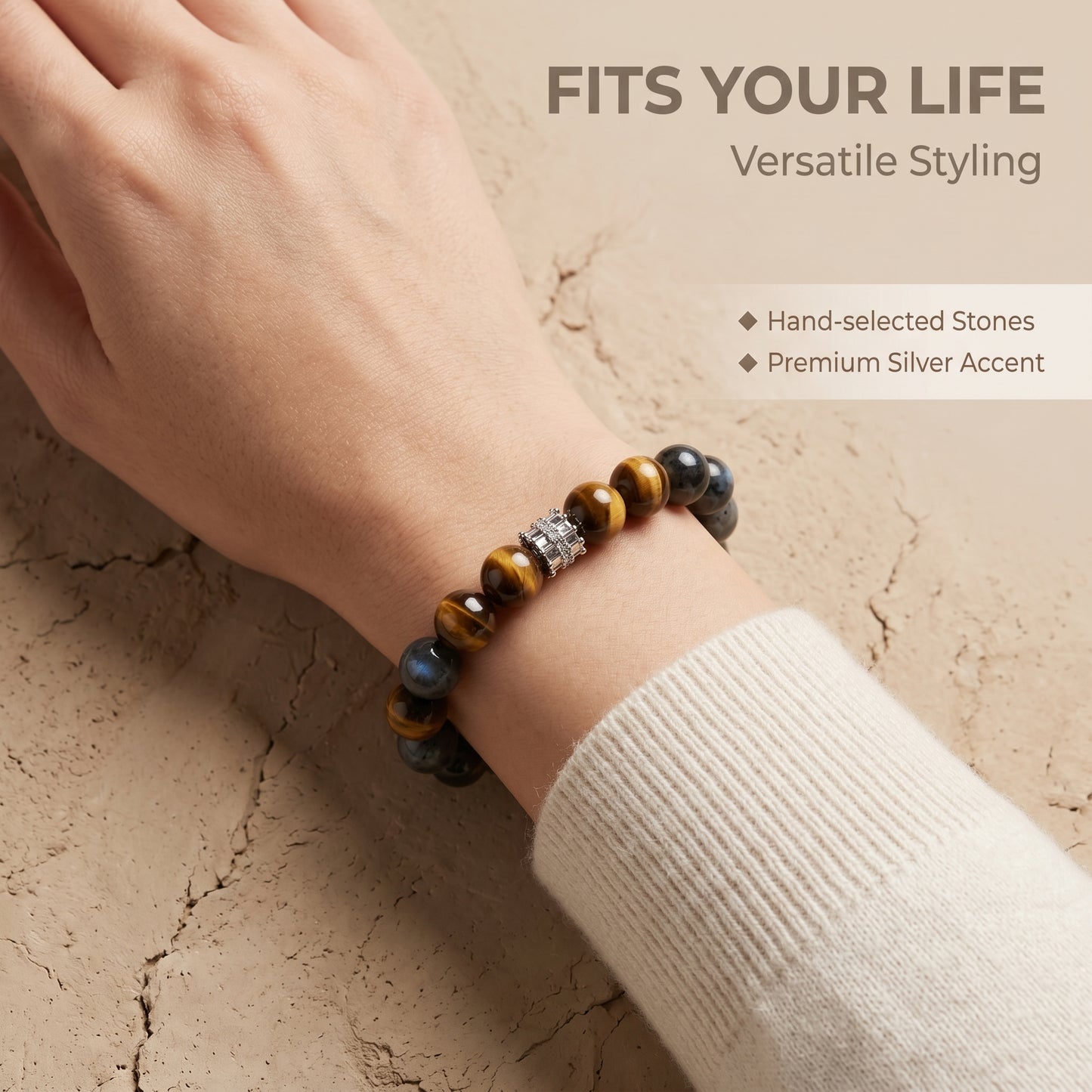 Black Flash Stone Beaded Bracelet for Women, Natural Stone Bead Wrist Jewelry with Polished Beads, Modern Grounded Style for Daily Outfits, Meditation, Layering, and Gift Styling